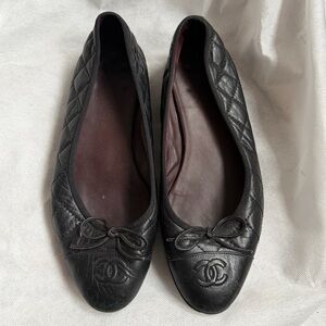 Chanel Black Quilted Lambskin Cap Toe Ballet Flat